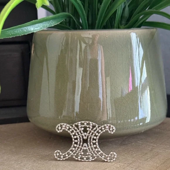 Silver Tone Rhinestone Scroll Monogram Brooch Pin - Picture 1 of 5